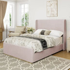 Lit King Size en velours côtelé rembourré avec tête de lit capitonnée à oreilles de 119 cm et cadre en métal/bois (sommier tapissier non requis)