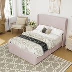 Lit King Size en velours côtelé rembourré avec tête de lit capitonnée à oreilles de 119 cm et cadre en métal/bois (sommier tapissier non requis)