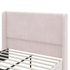 Lit King Size en velours côtelé rembourré avec tête de lit capitonnée à oreilles de 119 cm et cadre en métal/bois (sommier tapissier non requis)