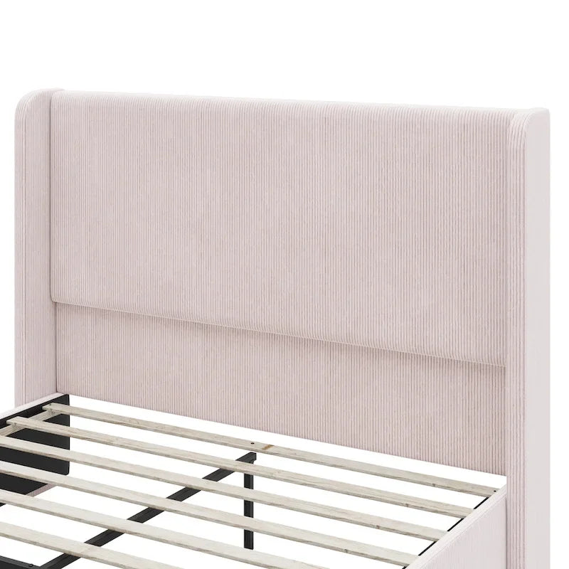 Lit King Size en velours côtelé rembourré avec tête de lit capitonnée à oreilles de 119 cm et cadre en métal/bois (sommier tapissier non requis)