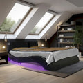 Lit plateforme en cuir PVC avec lumières LED RVB, haut-parleur Bluetooth et chargement USB