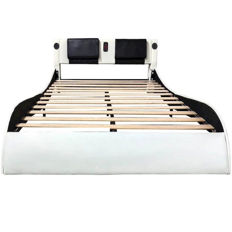 Lit plateforme en cuir PVC avec lumières LED RVB, haut-parleur Bluetooth et chargement USB