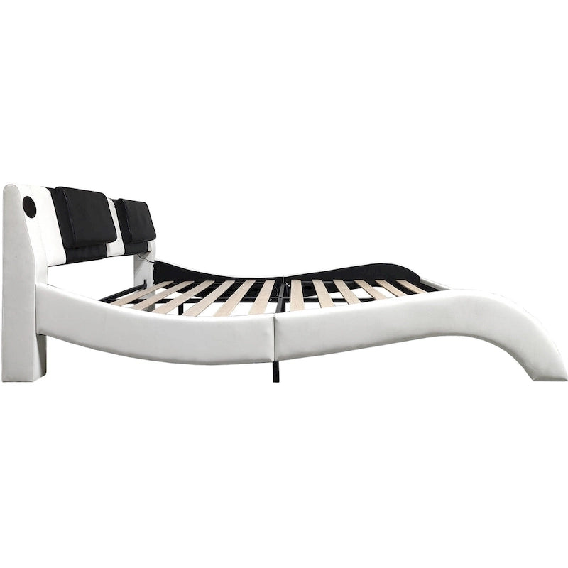 Lit plateforme en cuir PVC avec lumières LED RVB, haut-parleur Bluetooth et chargement USB