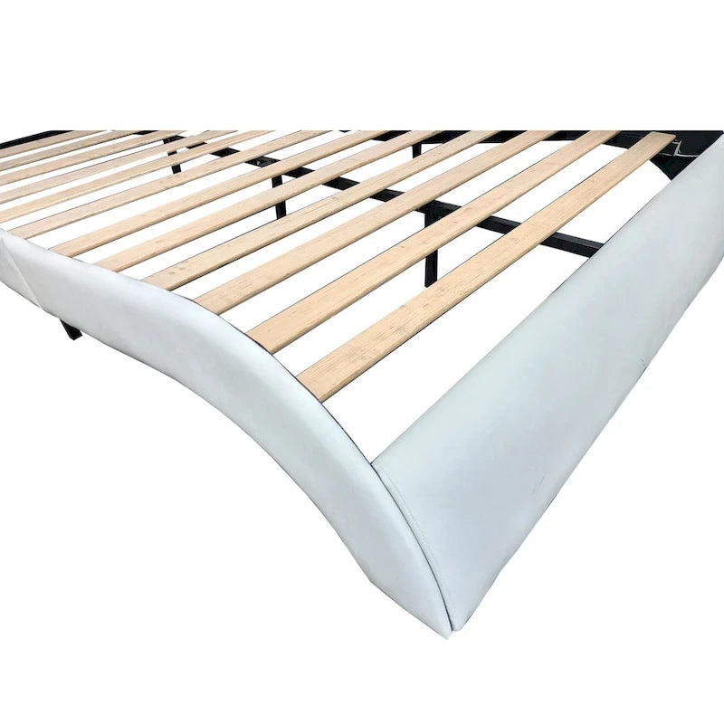 Lit plateforme en cuir PVC avec lumières LED RVB, haut-parleur Bluetooth et chargement USB