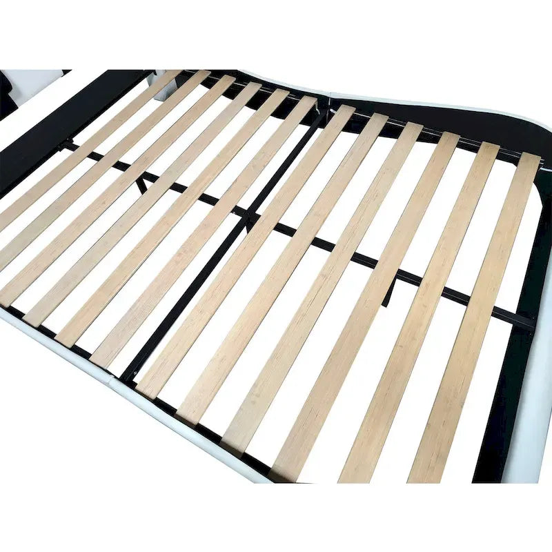 Lit plateforme en cuir PVC avec lumières LED RVB, haut-parleur Bluetooth et chargement USB
