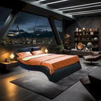 Lit plateforme en cuir PVC avec lumières LED RVB, haut-parleur Bluetooth et chargement USB