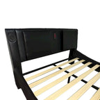 Lit plateforme en cuir PVC avec lumières LED RVB, haut-parleur Bluetooth et chargement USB
