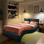 Lit plateforme en cuir PVC avec lumières LED RVB, haut-parleur Bluetooth et chargement USB