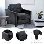 Fauteuil d'appoint noir moderne de 32 pouces, rembourré, avec structure en bois dur et coussin moelleux