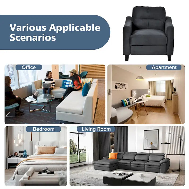 Fauteuil d'appoint noir moderne de 32 pouces, rembourré, avec structure en bois dur et coussin moelleux