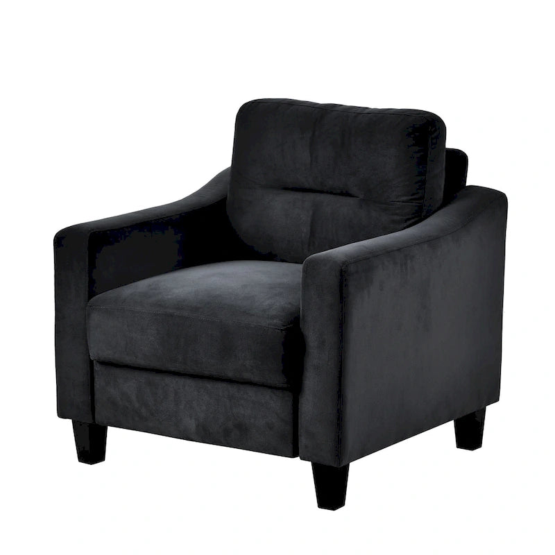 Fauteuil d'appoint noir moderne de 32 pouces, rembourré, avec structure en bois dur et coussin moelleux