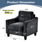 Fauteuil d'appoint noir moderne de 32 pouces, rembourré, avec structure en bois dur et coussin moelleux