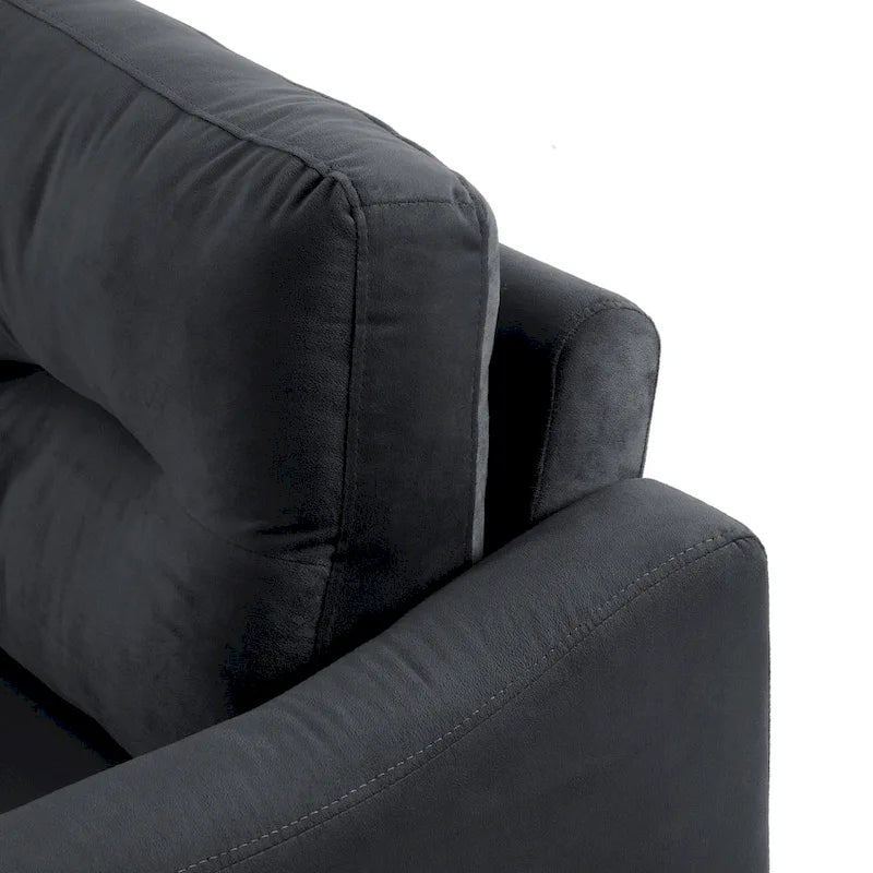 Fauteuil d'appoint noir moderne de 32 pouces, rembourré, avec structure en bois dur et coussin moelleux