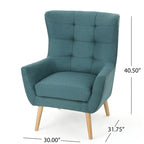 Fauteuil d'appoint dossier haut à oreilles, capitonné, accoudoirs évasés, pieds en bois d'hévéa