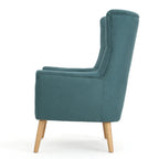 Fauteuil d'appoint dossier haut à oreilles, capitonné, accoudoirs évasés, pieds en bois d'hévéa