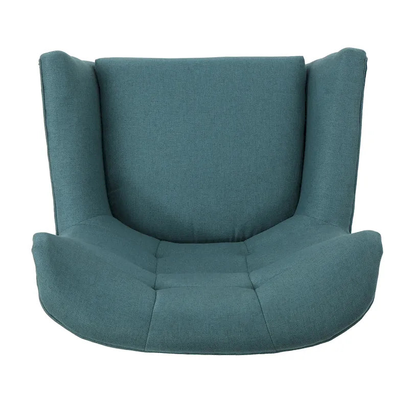 Fauteuil d'appoint dossier haut à oreilles, capitonné, accoudoirs évasés, pieds en bois d'hévéa