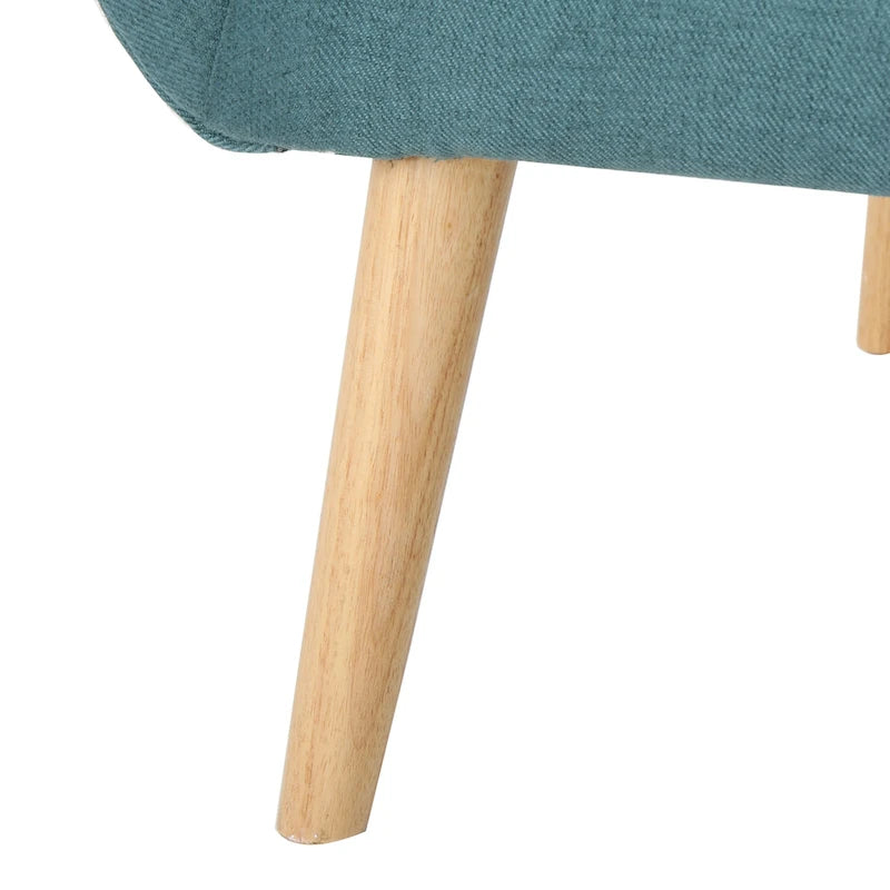 Fauteuil d'appoint dossier haut à oreilles, capitonné, accoudoirs évasés, pieds en bois d'hévéa