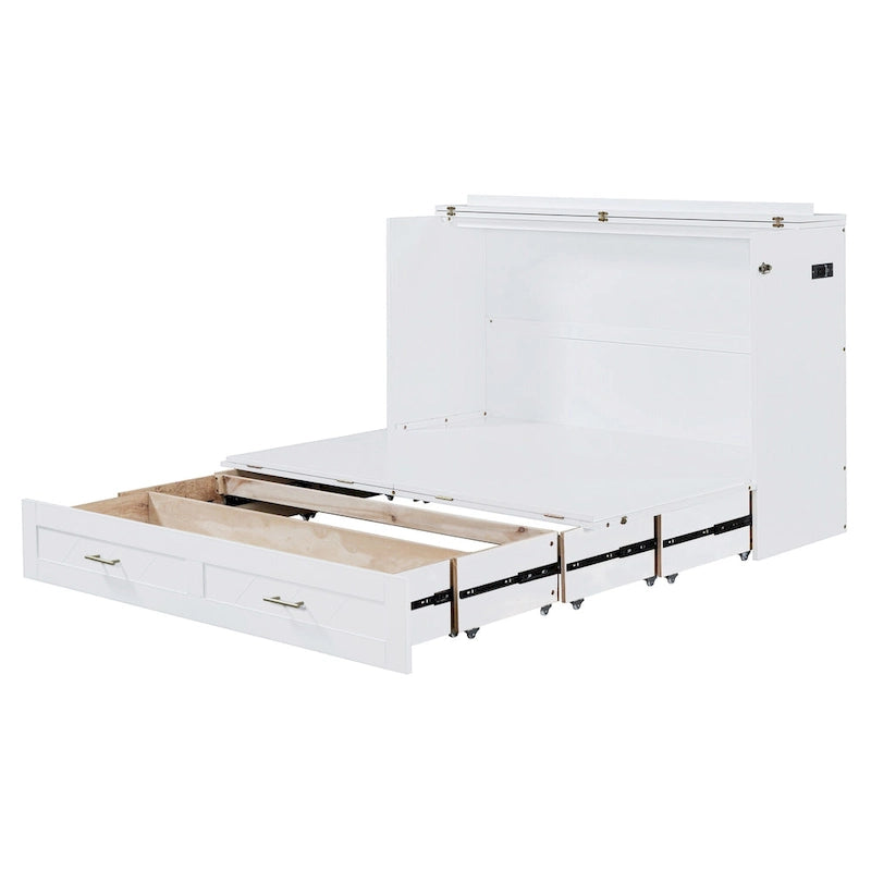 Lit mezzanine escamotable en bois avec étagère de rangement rembourrée et bureau, structure à poulies, capacité de 272 kg