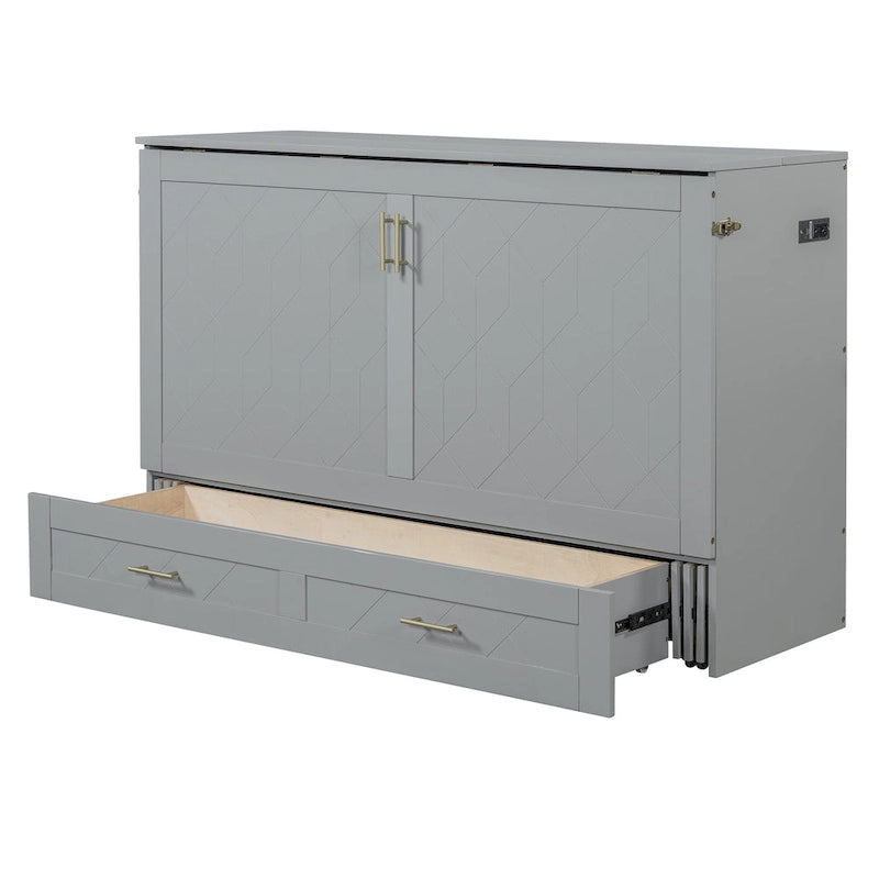 Lit mezzanine escamotable en bois avec étagère de rangement rembourrée et bureau, structure à poulies, capacité de 272 kg
