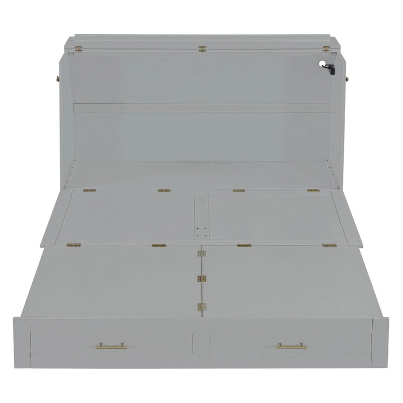 Lit mezzanine escamotable en bois avec étagère de rangement rembourrée et bureau, structure à poulies, capacité de 272 kg