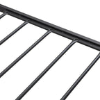 Lit double en métal noir et gris avec tête de lit rembourrée et rangement et port USB