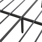 Lit double en métal noir et gris avec tête de lit rembourrée et rangement et port USB