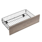 Lit double en métal noir et gris avec tête de lit rembourrée et rangement et port USB