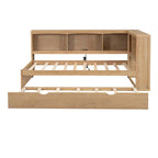 Lit de jour double en bois avec lit gigogne, 5 armoires de rangement, port USB et prise de courant, bois de pin