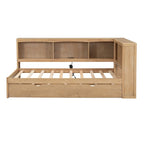 Lit de jour double en bois avec lit gigogne, 5 armoires de rangement, port USB et prise de courant, bois de pin