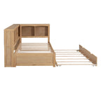 Lit de jour double en bois avec lit gigogne, 5 armoires de rangement, port USB et prise de courant, bois de pin