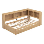Lit de jour double en bois avec lit gigogne, 5 armoires de rangement, port USB et prise de courant, bois de pin