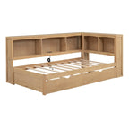Lit de jour double en bois avec lit gigogne, 5 armoires de rangement, port USB et prise de courant, bois de pin