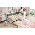 Lit de jour double en bois avec lit gigogne, 5 armoires de rangement, port USB et prise de courant, bois de pin