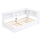 Lit de jour double en bois avec lit gigogne, 5 armoires de rangement, port USB et prise de courant, bois de pin