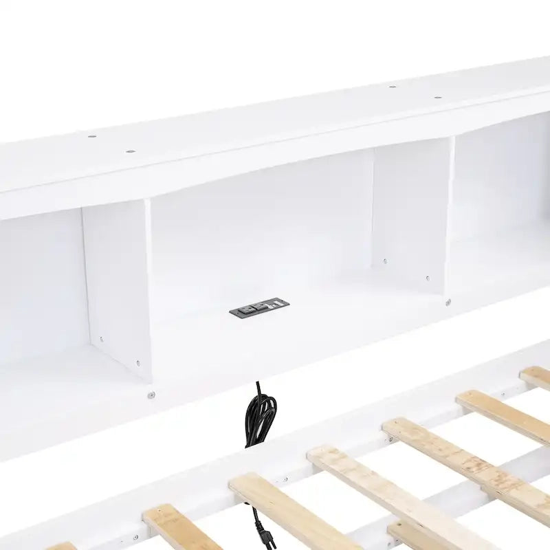 Lit de jour double en bois avec lit gigogne, 5 armoires de rangement, port USB et prise de courant, bois de pin