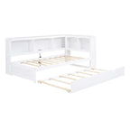 Lit de jour double en bois avec lit gigogne, 5 armoires de rangement, port USB et prise de courant, bois de pin