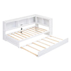Lit de jour double en bois avec lit gigogne, 5 armoires de rangement, port USB et prise de courant, bois de pin