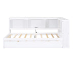 Lit de jour double en bois avec lit gigogne, 5 armoires de rangement, port USB et prise de courant, bois de pin