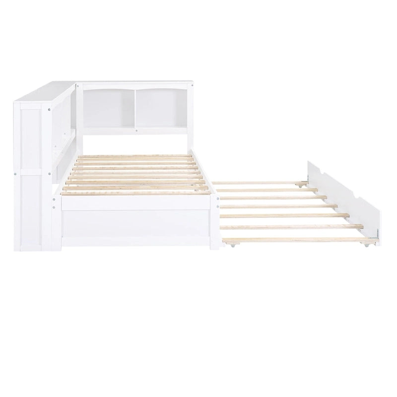 Lit de jour double en bois avec lit gigogne, 5 armoires de rangement, port USB et prise de courant, bois de pin