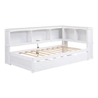 Lit de jour double en bois avec lit gigogne, 5 armoires de rangement, port USB et prise de courant, bois de pin