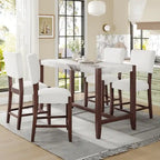 Ensemble de salle à manger moderne 5 pièces hauteur comptoir, table de bar en faux marbre et 4 chaises assise rembourrée