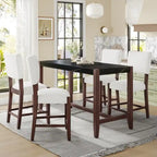 Ensemble de salle à manger moderne 5 pièces hauteur comptoir, table de bar en faux marbre et 4 chaises assise rembourrée