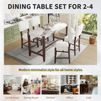 Ensemble de salle à manger moderne 5 pièces hauteur comptoir, table de bar en faux marbre et 4 chaises assise rembourrée