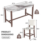 Ensemble de salle à manger moderne 5 pièces hauteur comptoir, table de bar en faux marbre et 4 chaises assise rembourrée