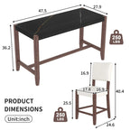 Ensemble de salle à manger moderne 5 pièces hauteur comptoir, table de bar en faux marbre et 4 chaises assise rembourrée