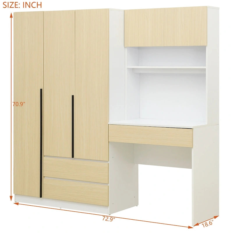 Armoire de bureau de rangement en bois à 3 portes pour chambre avec étagères et 3 tiroirs