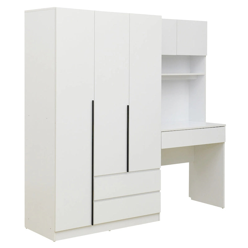Armoire de bureau de rangement en bois à 3 portes pour chambre avec étagères et 3 tiroirs