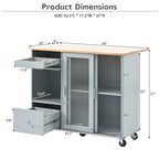 Desserte de cuisine îlot avec éclairage LED, bar de petit-déjeuner à abattants sur roulettes, meuble bar avec 2 tiroirs, 2 portes vitrées et 1 placard basculant