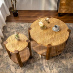 Table basse ronde à 2 niveaux avec étagère de rangement