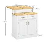Îlot de cuisine avec armoire de rangement et plateau en bois d'hévéa à 2 niveaux, table îlot avec étagères réglables et tiroirs